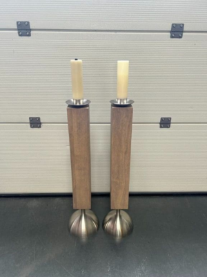 Kaarsenstandaard RVS / Hout, set van 2